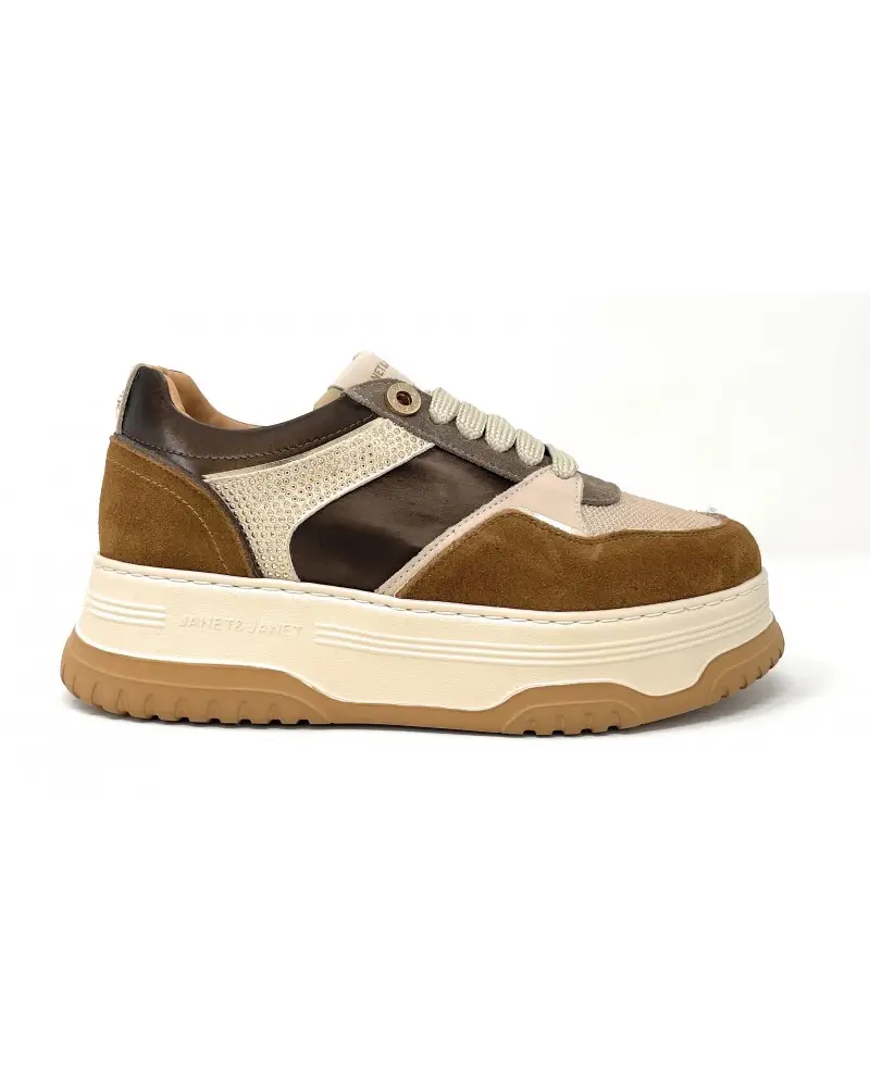 sneakers donna in camoscio e pelle cuoio j-421