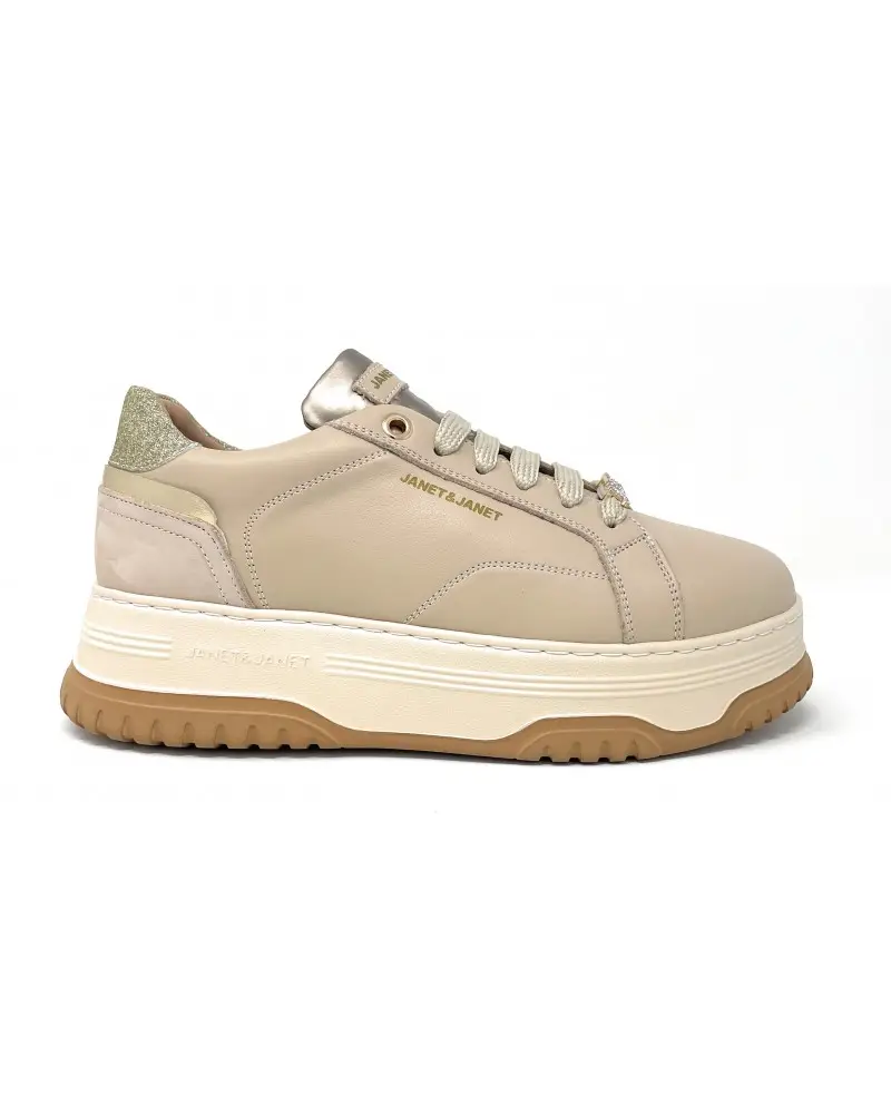 sneakers donna in pelle beige j-422