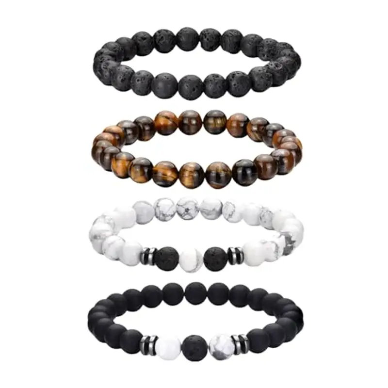 jatimdotin Bracciale Uomo 4 Pezzi Bracciale Occhio di Tigre per Uomo, Bracciale Pietre Naturali Ragazzo, Bracciale Uomo Personalizzato per Compleanni e Anniversari