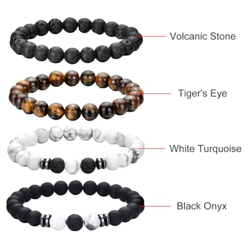 jatimdotin Bracciale Uomo 4 Pezzi Bracciale Occhio di Tigre per Uomo, Bracciale Pietre Naturali Ragazzo, Bracciale Uomo Personalizzato per Compleanni e Anniversari miniatura 3