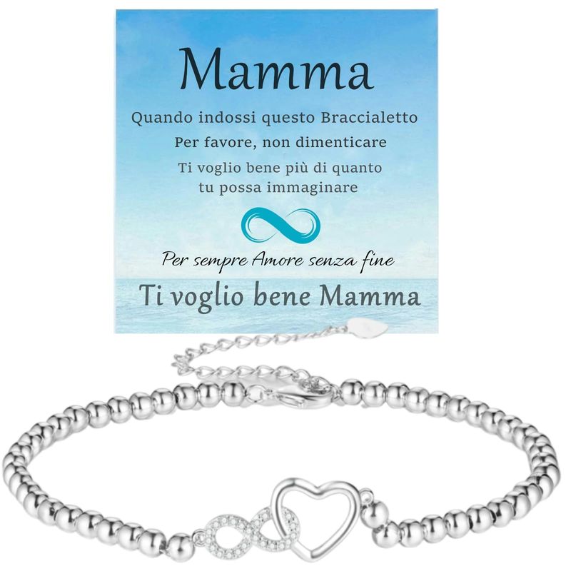JBNIUAY Bracciale Cuore Infinito Argento S925 Mamma