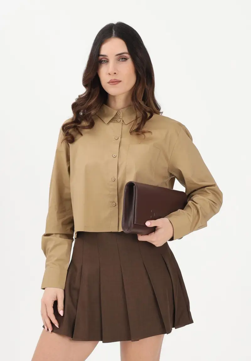 Camicia a manica lunga beige da donna miniatura 2