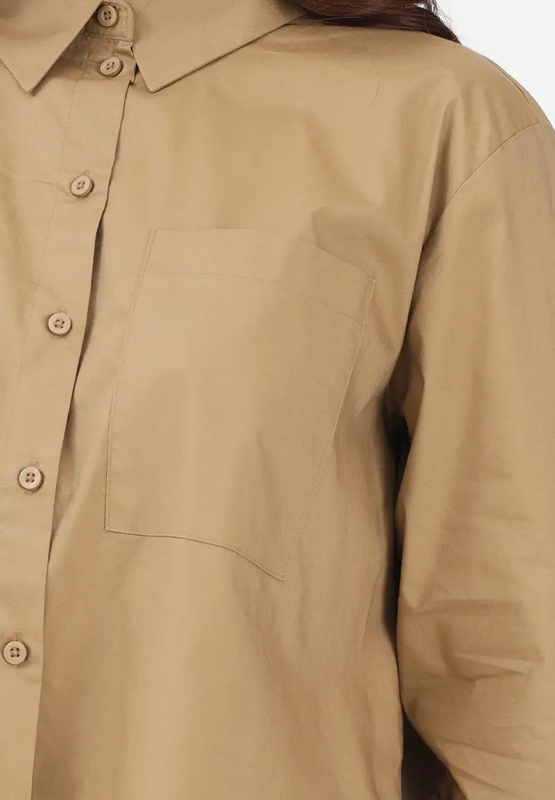 Camicia a manica lunga beige da donna miniatura 3