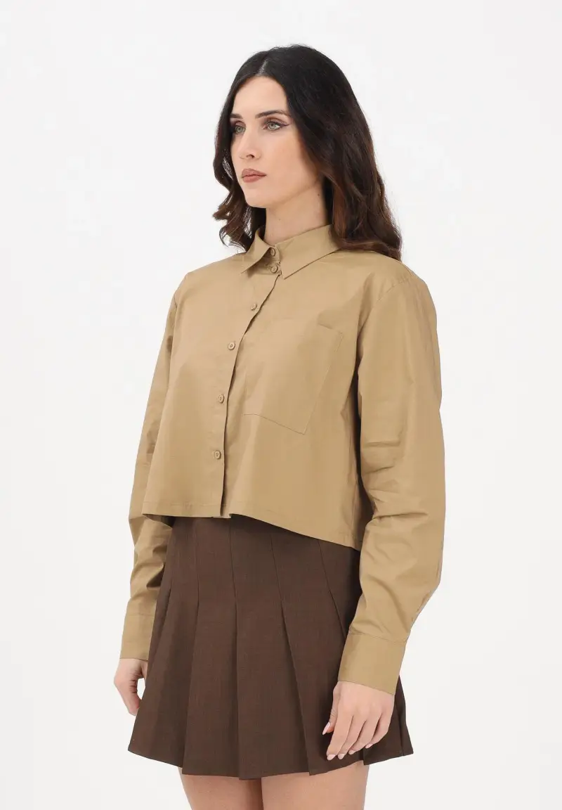 Camicia a manica lunga beige da donna