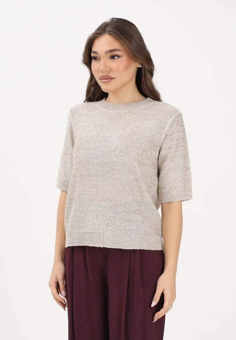 Maglia a manica corta beige da donna