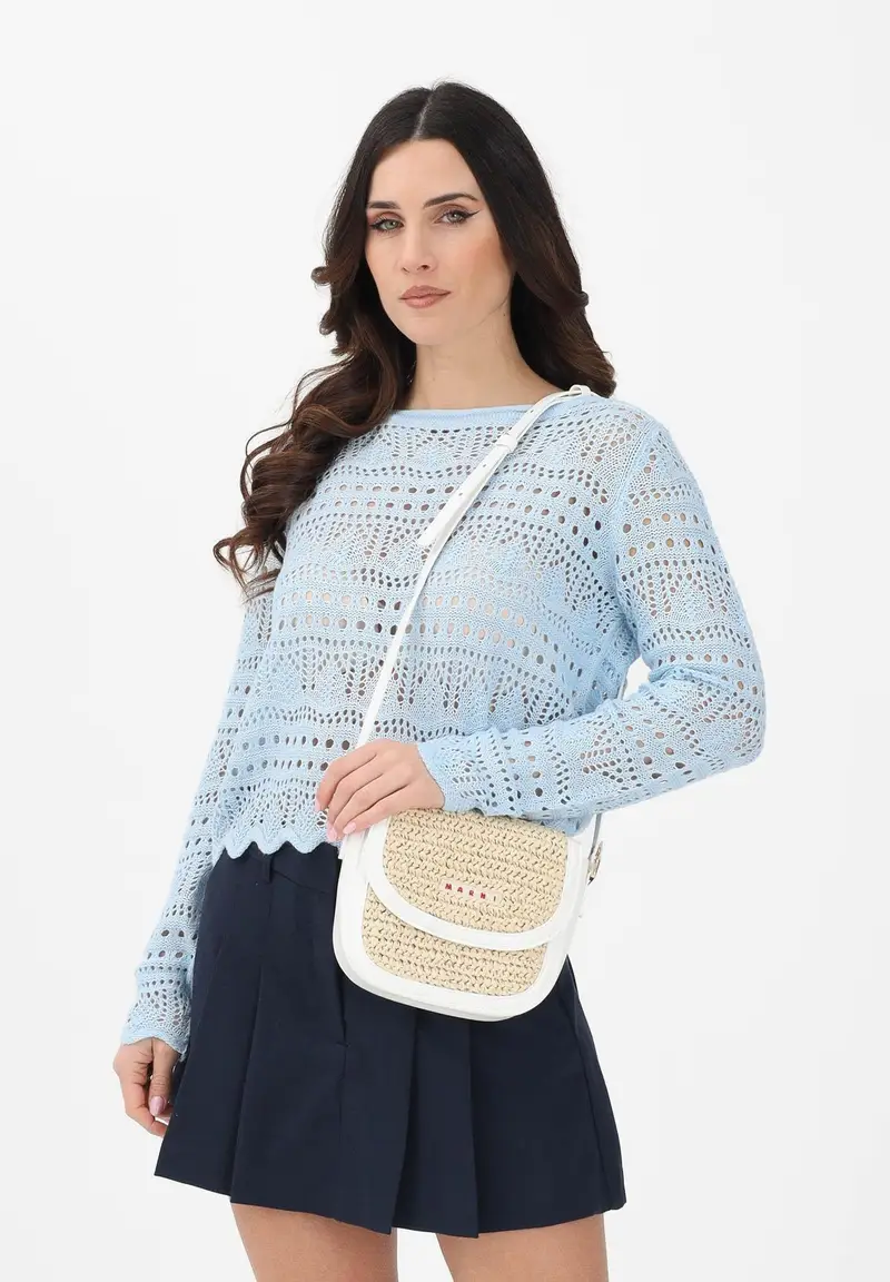 Maglia traforata azzurra da donna miniatura 2