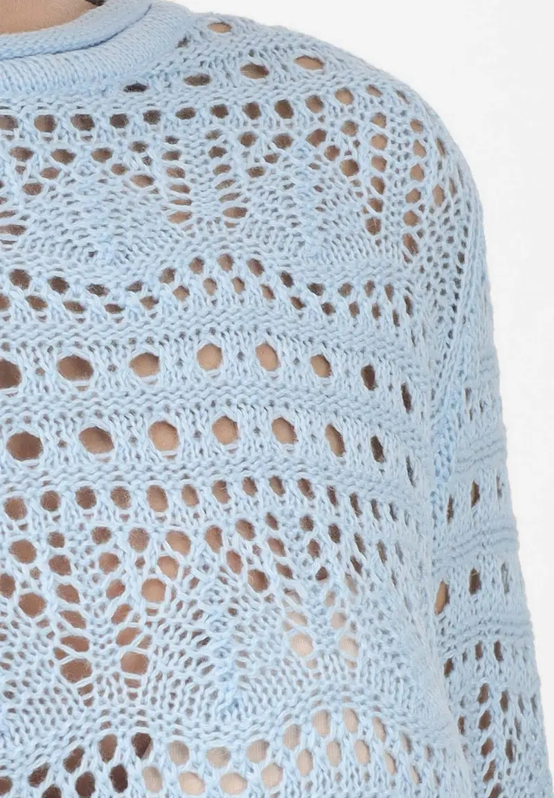 Maglia traforata azzurra da donna miniatura 3