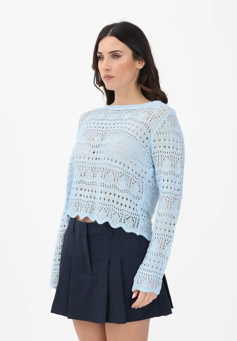 Maglia traforata azzurra da donna
