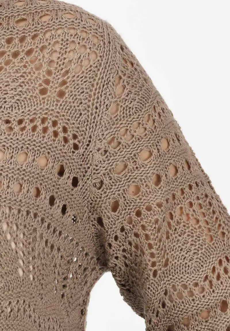 Maglia traforata fango da donna miniatura 3