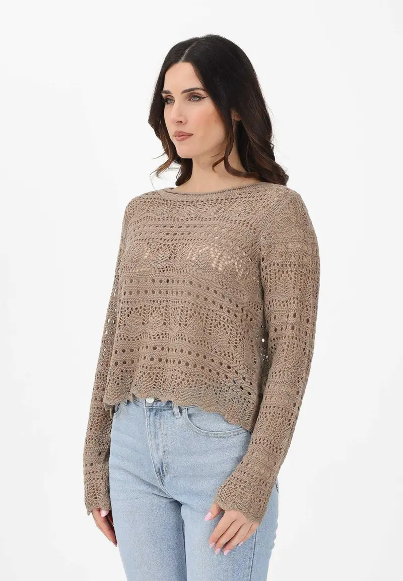 Maglia traforata fango da donna