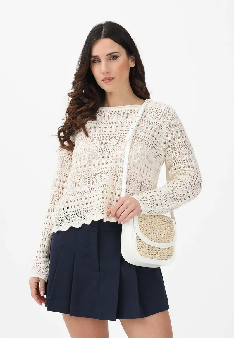 Maglia traforata panna da donna miniatura 2