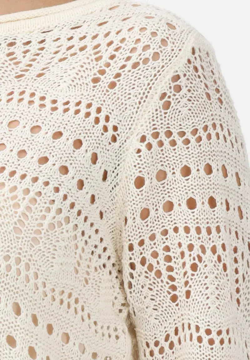 Maglia traforata panna da donna miniatura 3