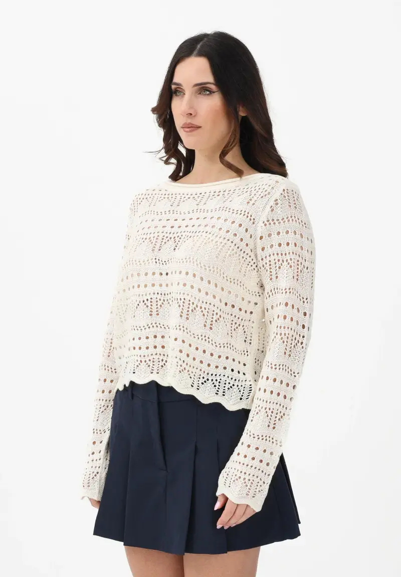 Maglia traforata panna da donna
