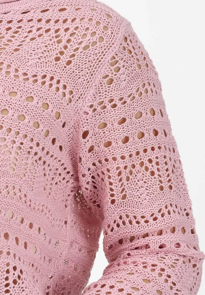 Maglia traforata rosa da donna miniatura 3