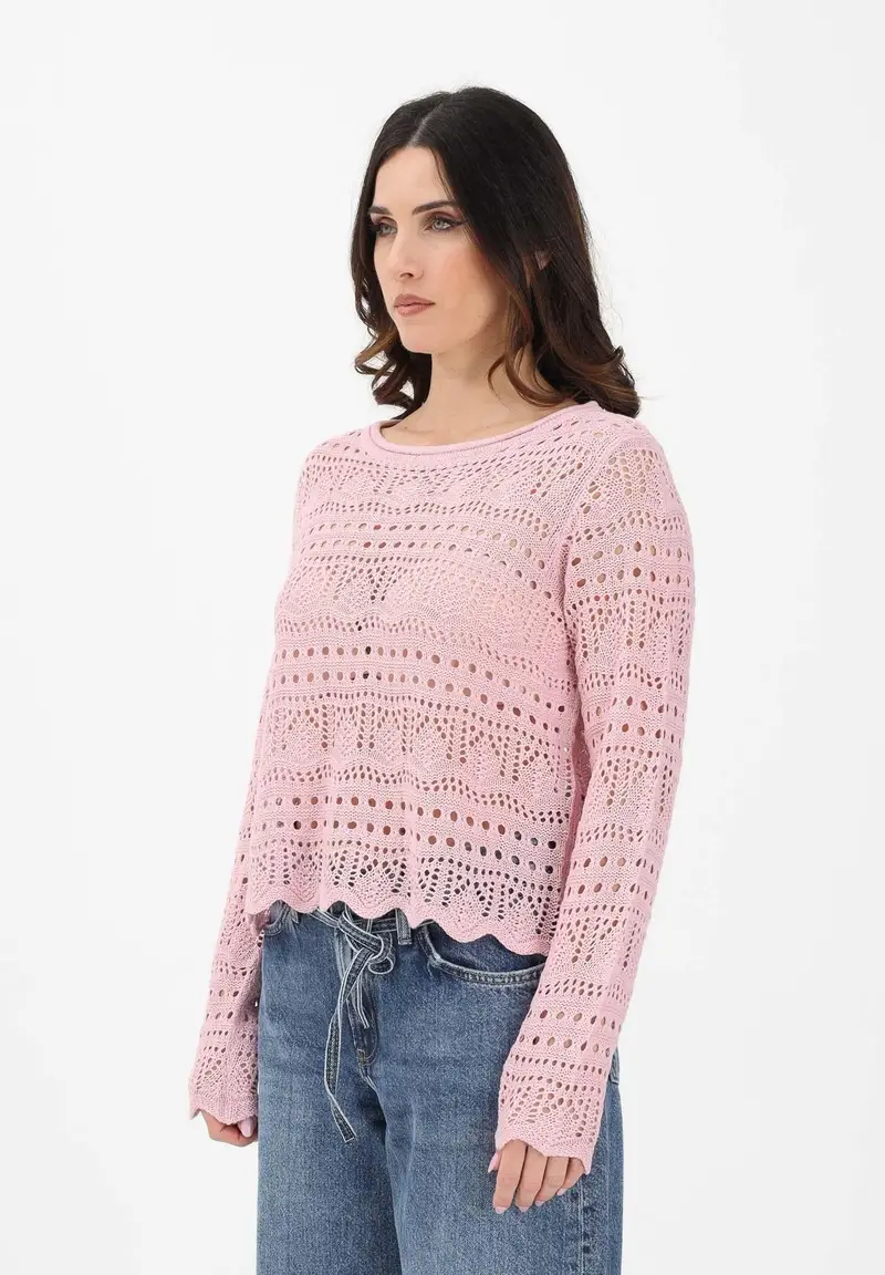Maglia traforata rosa da donna