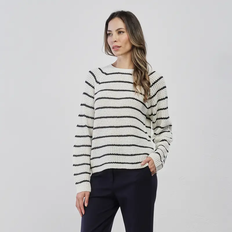 Maglioncino bianco da donna a righe blu