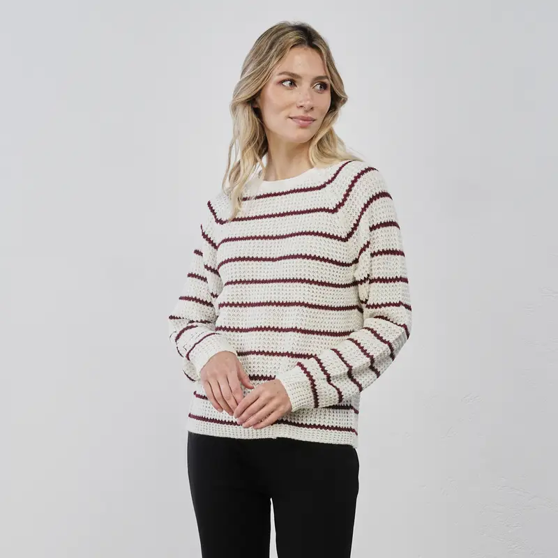 Maglioncino bianco da donna a righe bordeaux