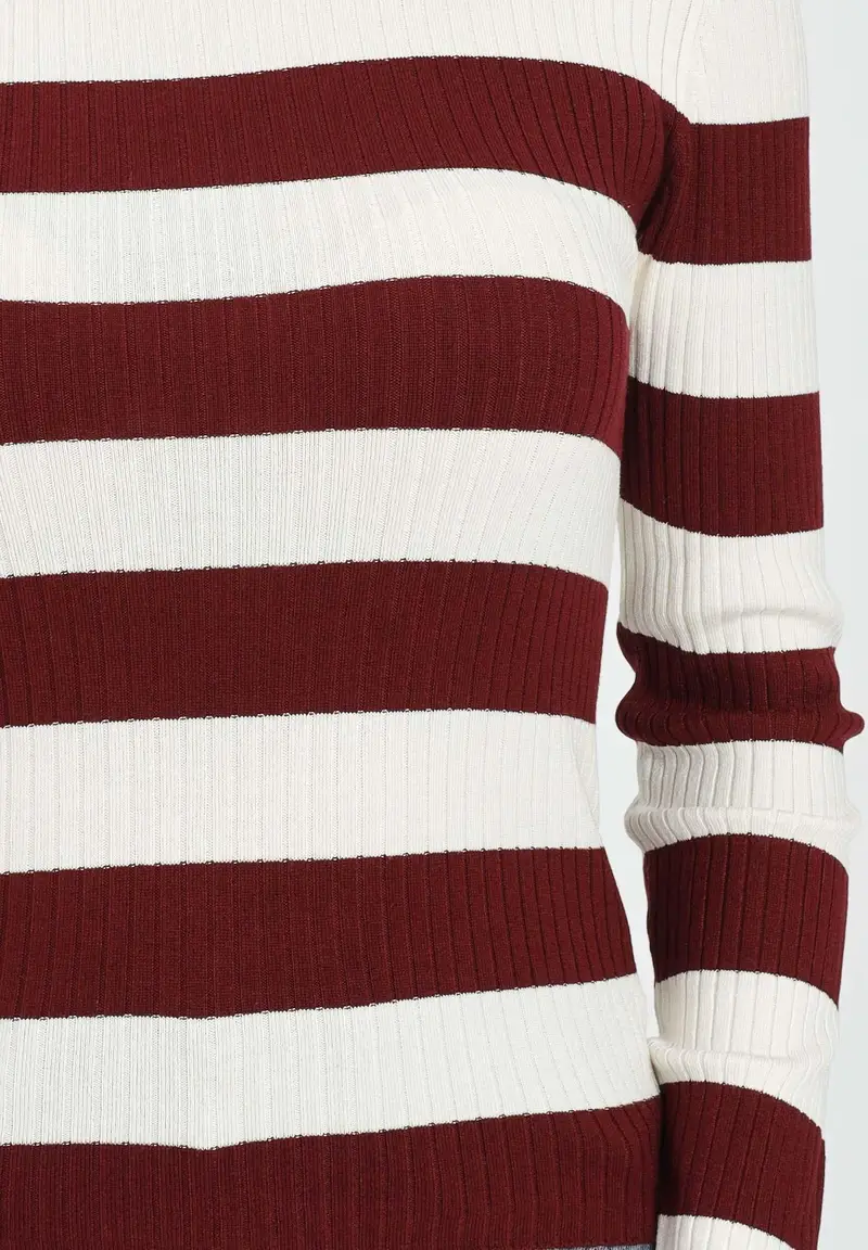 JDY Maglioncino girocollo a righe bordeaux e panna da donna miniatura 2
