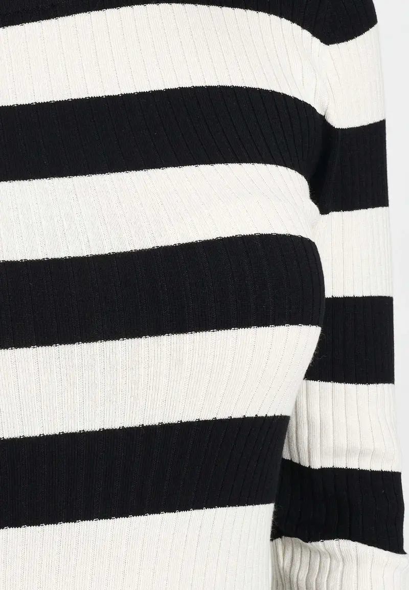 JDY Maglioncino girocollo a righe nere e panna da donna miniatura 2