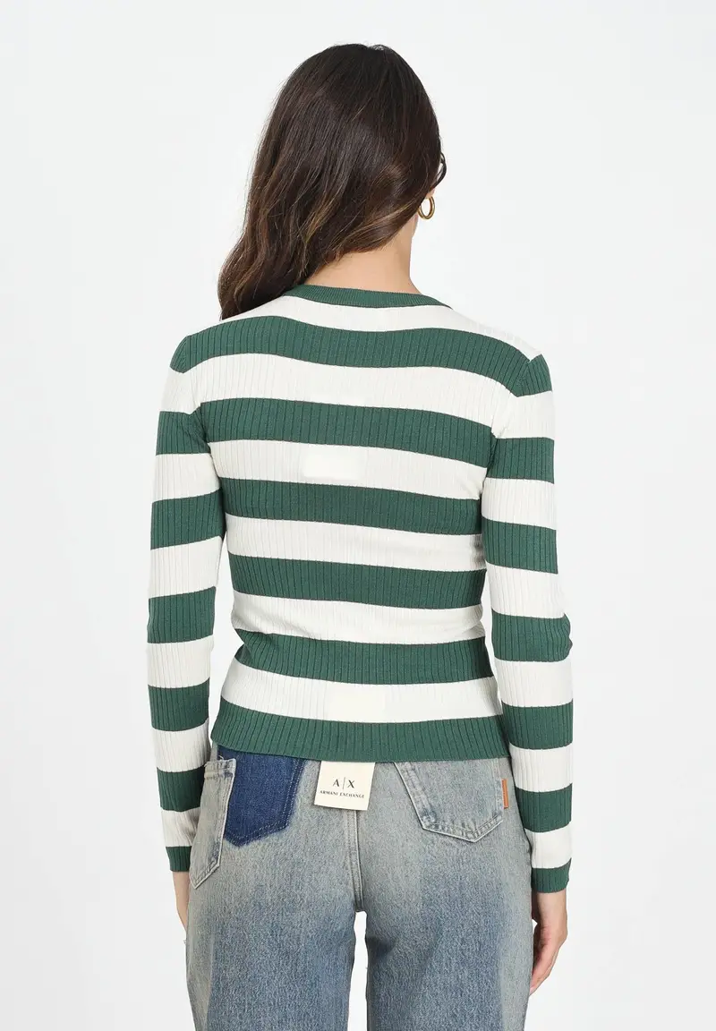 JDY Maglioncino girocollo a righe verdi e panna da donna miniatura 3