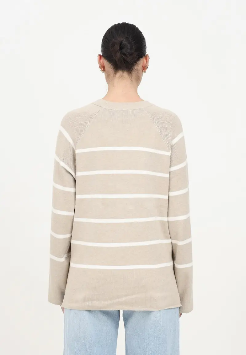 JDY Maglioncino girocollo beige da donna con righe orizzontali miniatura 2