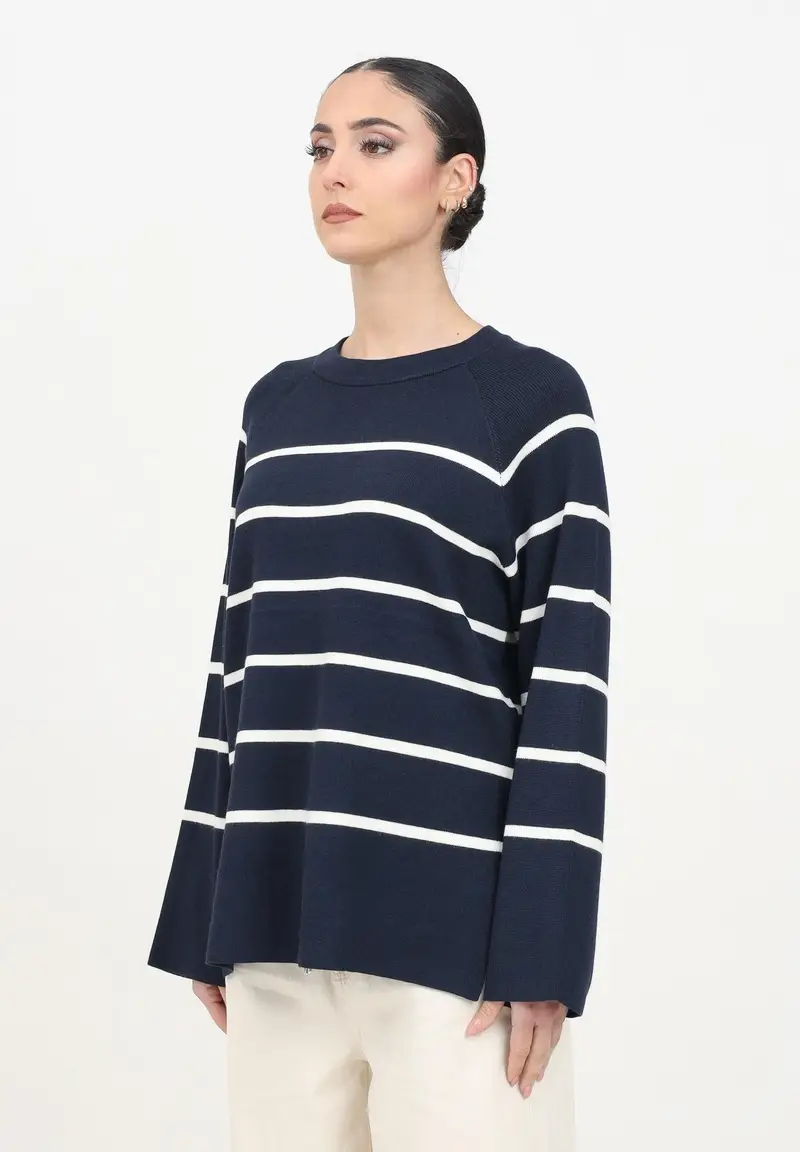 JDY Maglioncino girocollo blu da donna con righe orizzontali