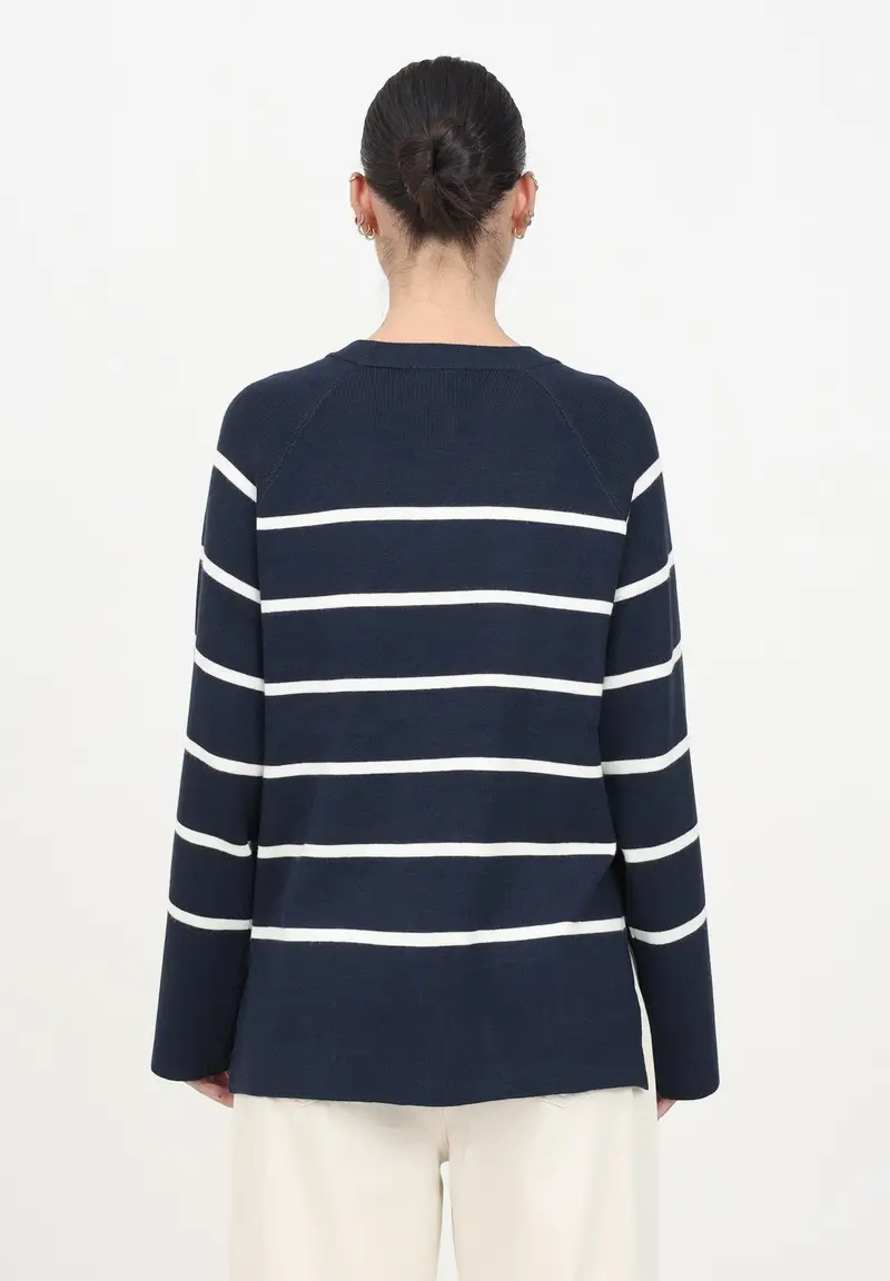 JDY Maglioncino girocollo blu da donna con righe orizzontali miniatura 2