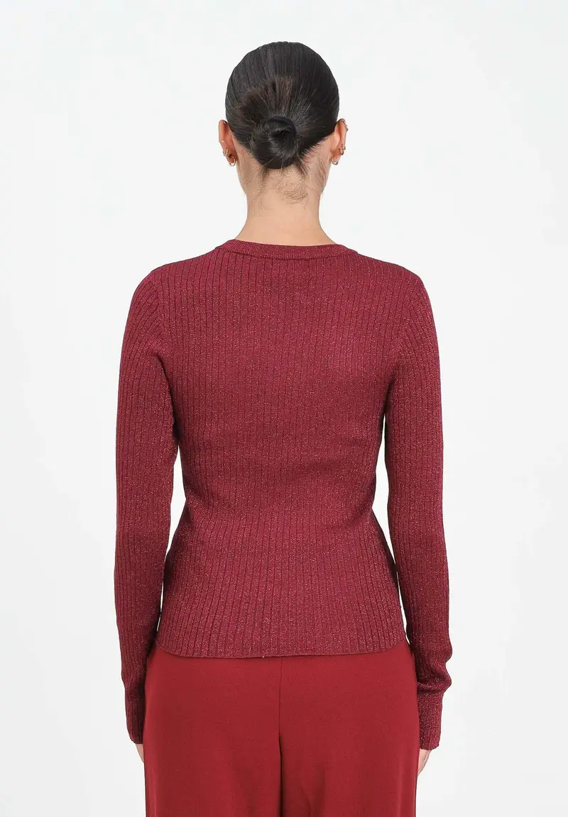 JDY Maglioncino girocollo bordeaux da donna realizzata in tessuto a costine con delicato filo lurex miniatura 3