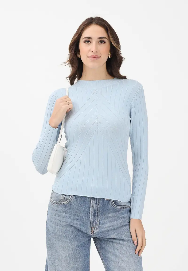 Maglioncino girocollo celeste da donna miniatura 2