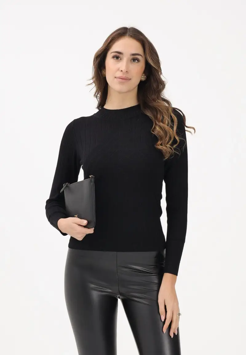 Maglioncino girocollo nero da donna con motivo geometrico miniatura 2