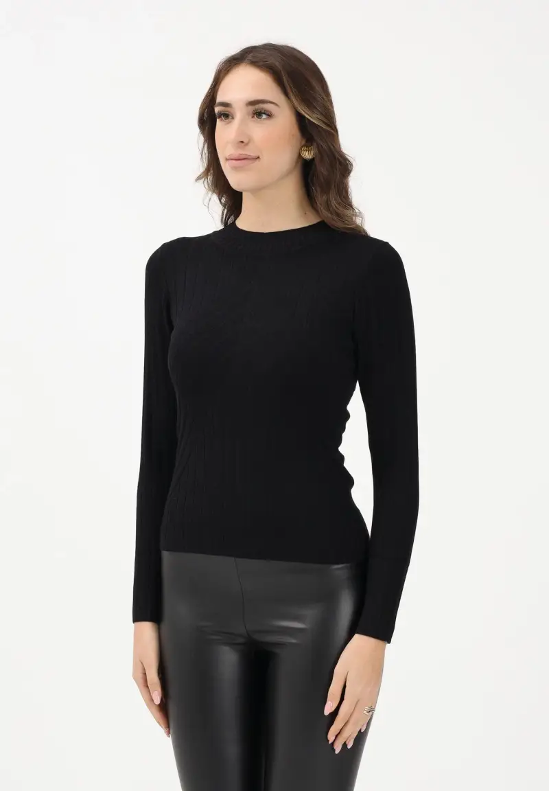 Maglioncino girocollo nero da donna con motivo geometrico