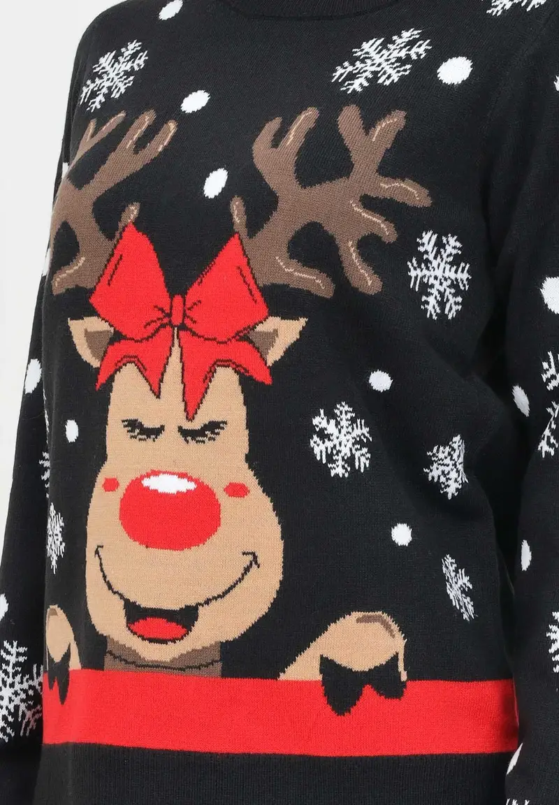 JDY Maglioncino girocollo nero da donna con renna miniatura 2