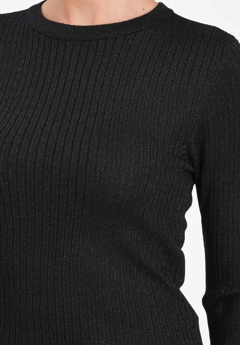 JDY Maglioncino girocollo nero da donna realizzata in tessuto a costine con delicato filo lurex miniatura 2