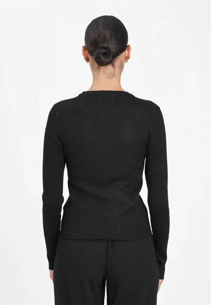 JDY Maglioncino girocollo nero da donna realizzata in tessuto a costine con delicato filo lurex miniatura 3