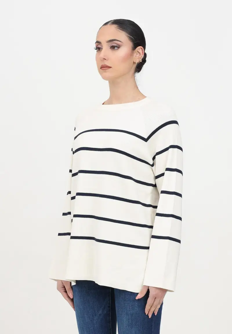 JDY Maglioncino girocollo panna da donna con righe orizzontali