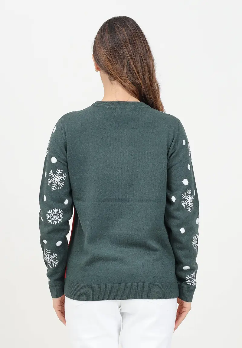 JDY Maglioncino girocollo verde da donna con renna miniatura 3