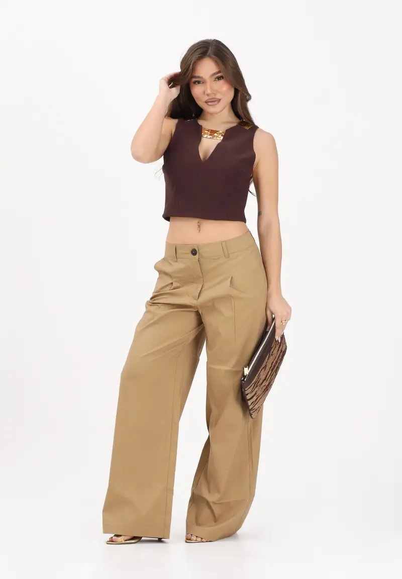 Pantalone beige da donna miniatura 2