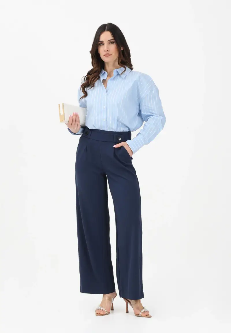Pantalone blu da donna a vita alta miniatura 2