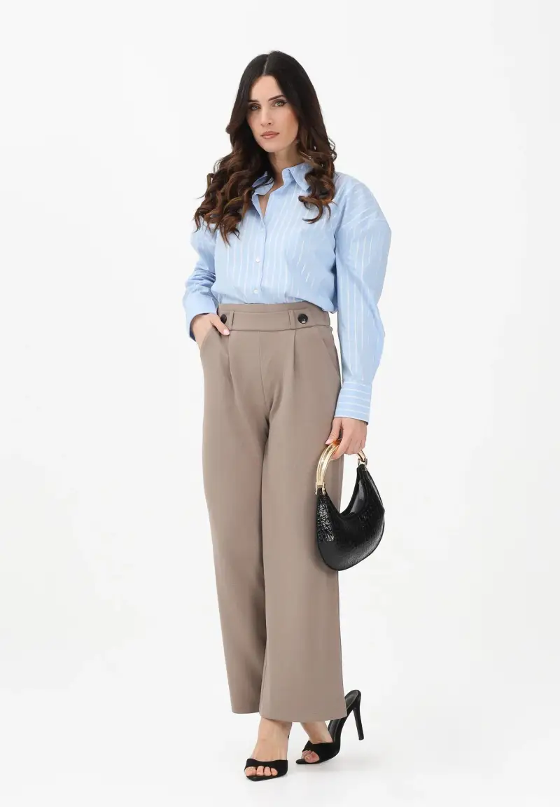 Pantalone marrone da donna a vita alta miniatura 2