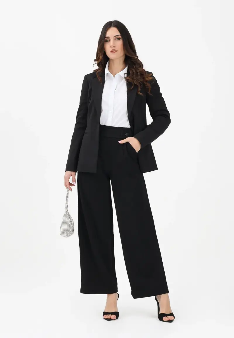 Pantalone nero da donna a vita alta miniatura 2