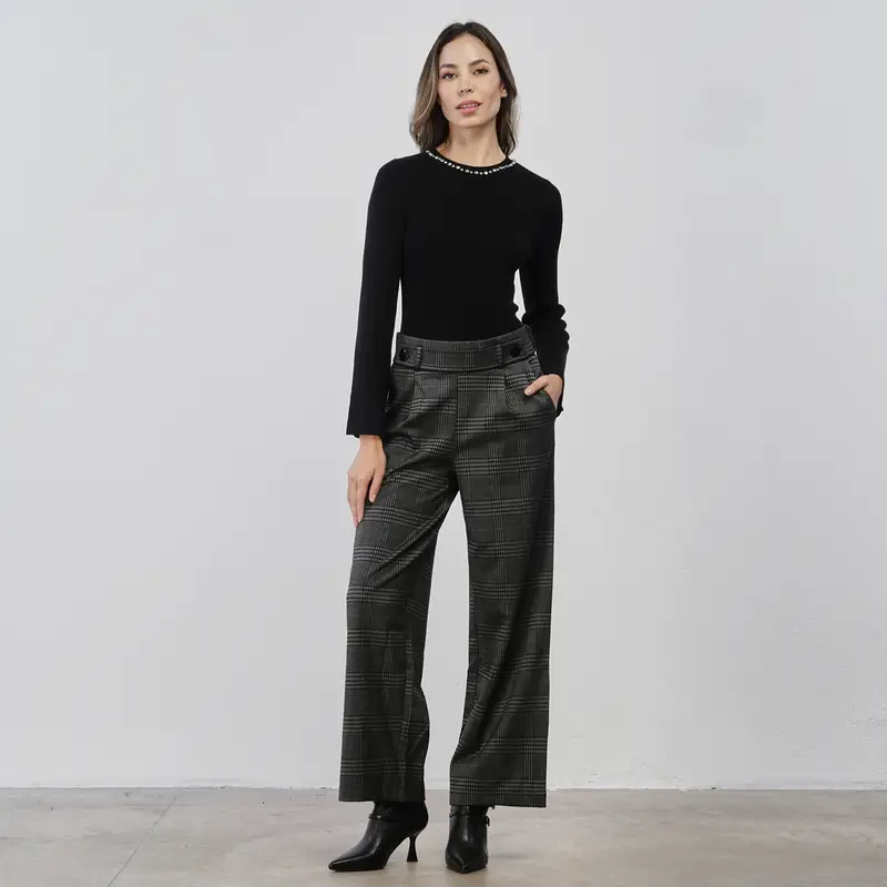 Pantaloni lunghi grigi da donna in fantasia check