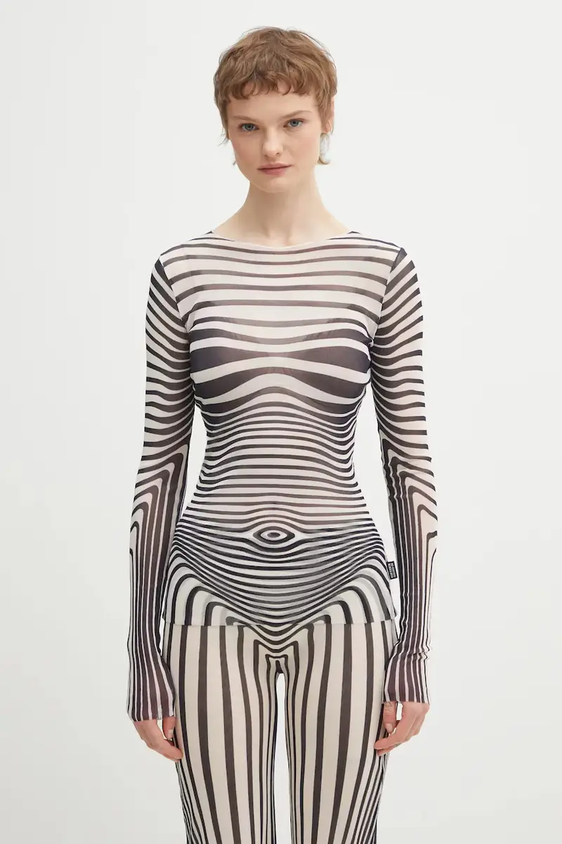 Jean Paul Gaultier Camicetta Morphing Stripes Nero e Bianco