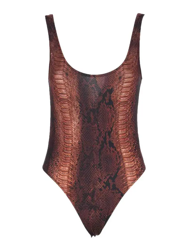 Costume da bagno stampato marrone e nero
