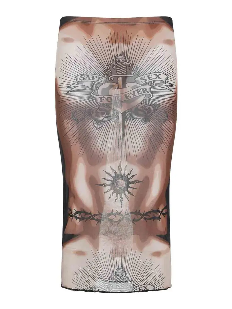 Gonna longuette con tatuaggio Safe Sex Nero