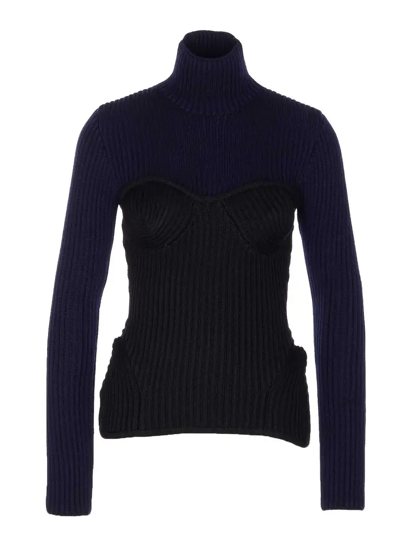 Maglione blu bicolore elasticizzato