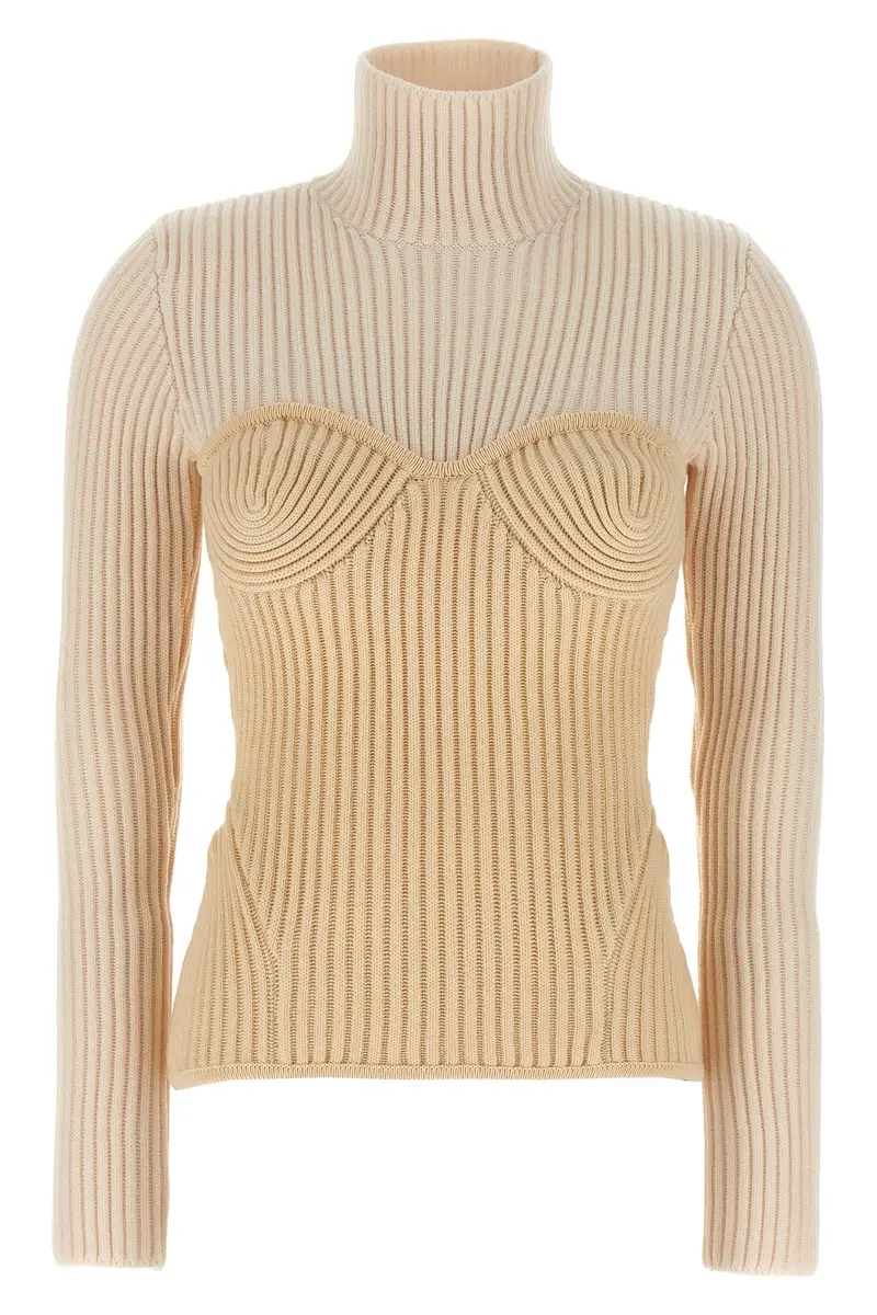 Jean Paul Gaultier Maglione Corsetto beige in Lana Merino
