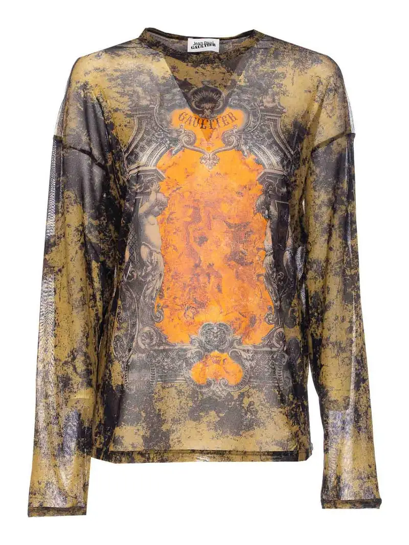 Top a maniche lunghe kaki nere Multicolore