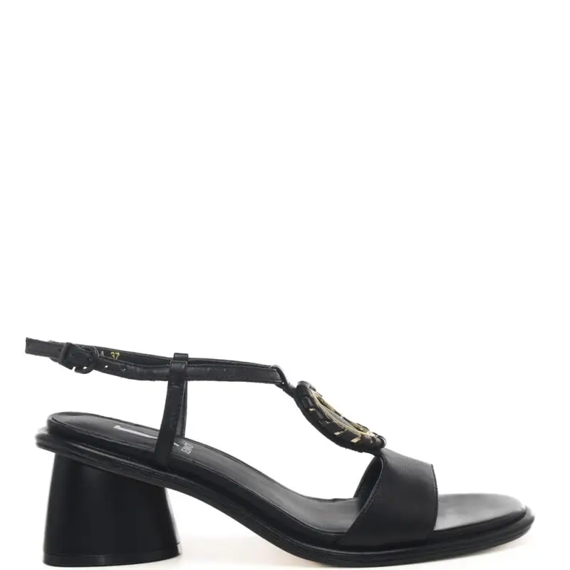 Jeannot sandali da donna con tacco a blocco e inserto decorativo in metallo sul davanti neri