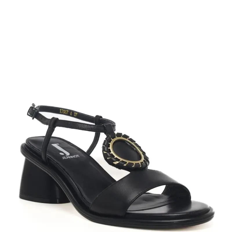 Jeannot sandali da donna con tacco a blocco e inserto decorativo in metallo sul davanti neri miniatura 2