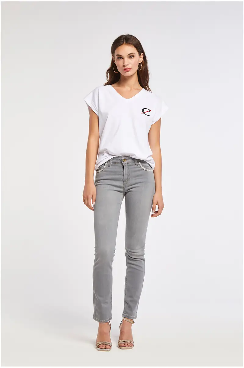 jeans audrey slim in tela superstretch con strass light grey 28